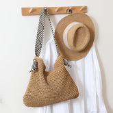 Sac en paille bleu marine fait à la main, sac à bandoulière pour les vacances et la plage